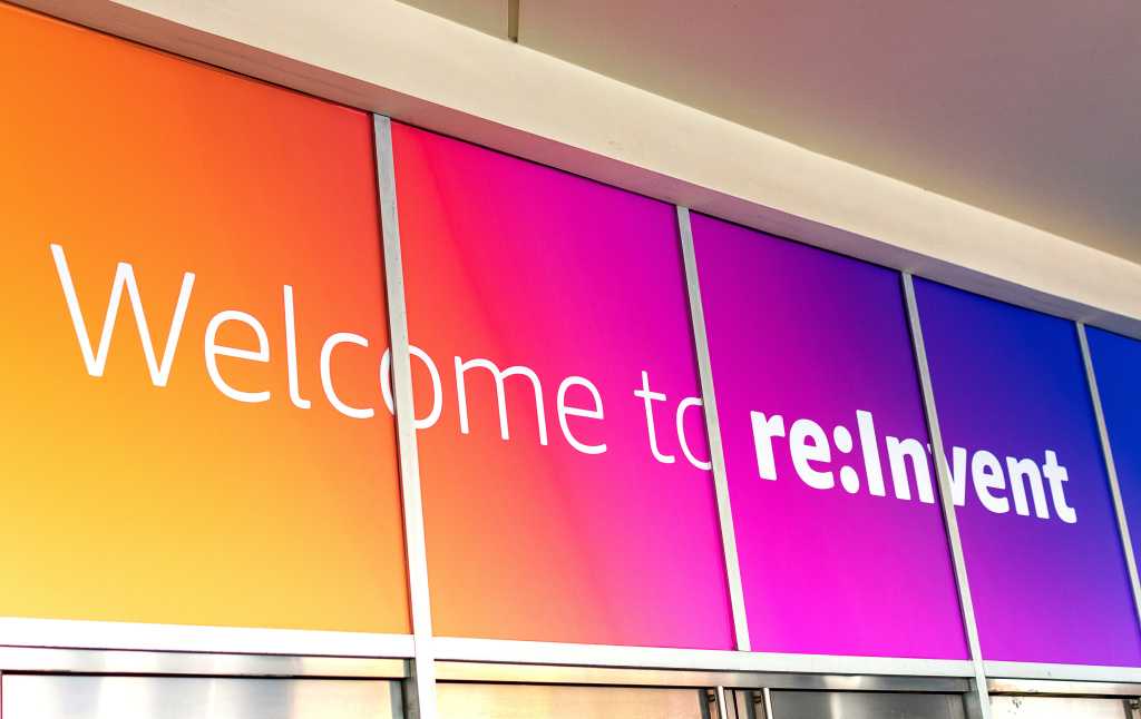 AWS offers new service to make AI models better at work AWS re:Invent conference welcome outdoor sign.