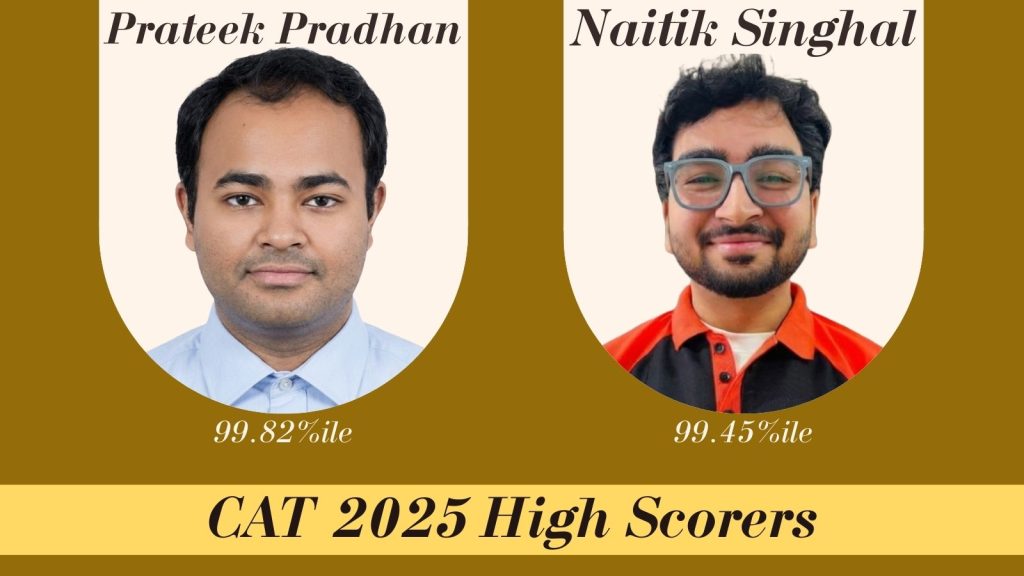 CAT 2025 Prateek Pradhan (R) from Delhi. secured 99.82 precentile, while Naitik Singhal (L) of Gwalior secured 99.45 percentile in the Common Admission Test