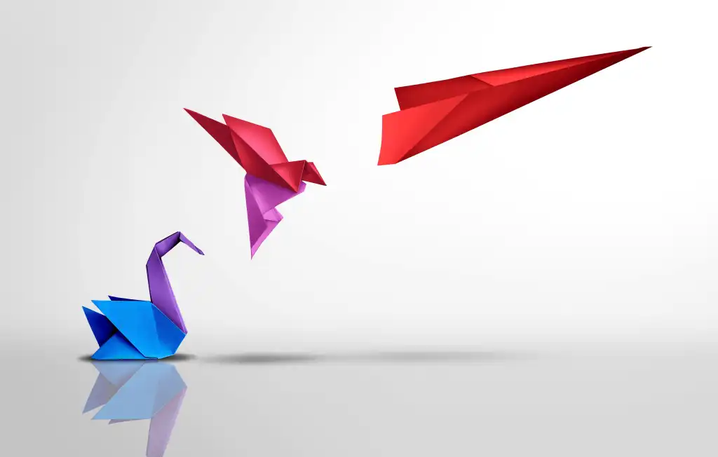 How you can turn 2025 AI pilots into an enterprise platform Paper cranes, change, evolution. A colorful paper crane becomes a paper airplane in flight.