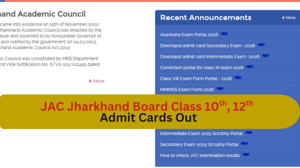 JAC Jharkhand Board 2026 Class 10th, 12th: Admit cards issued at jacexamportal.in