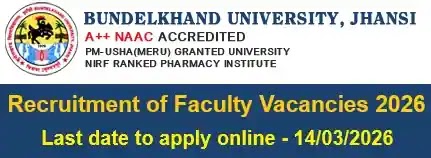 Bundelkhand University Jhansi Faculty Vacancy Recruitment 2026 Bundelkhand University Jhansi Faculty Vacancy Recruitment 2026