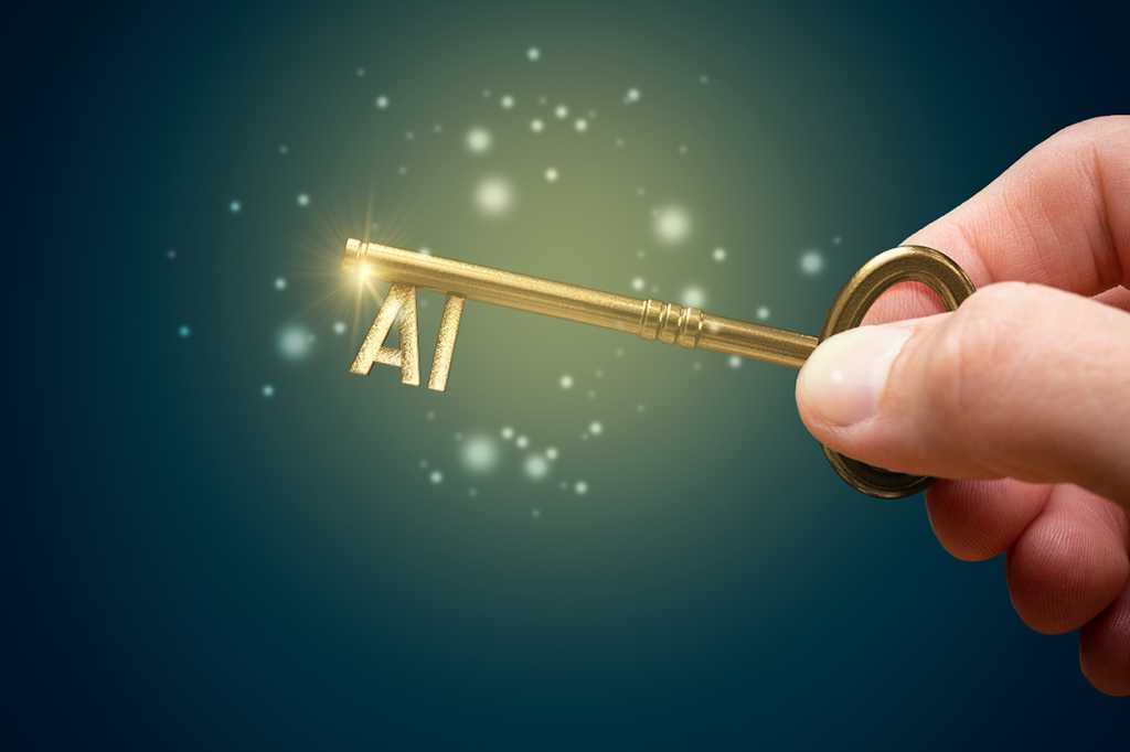 Finding the key to the AI agent control plane Unlock potential of AI (artificial intelligence) concept. Hand with golden key and acronym AI. Key to success with use of AI.