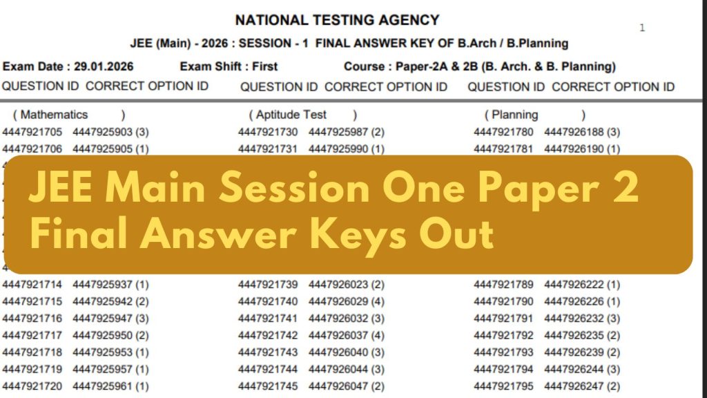 JEE Main 2026: NTA issues session one final answer keys for Paper 2 at jeemain.nta.nic.in