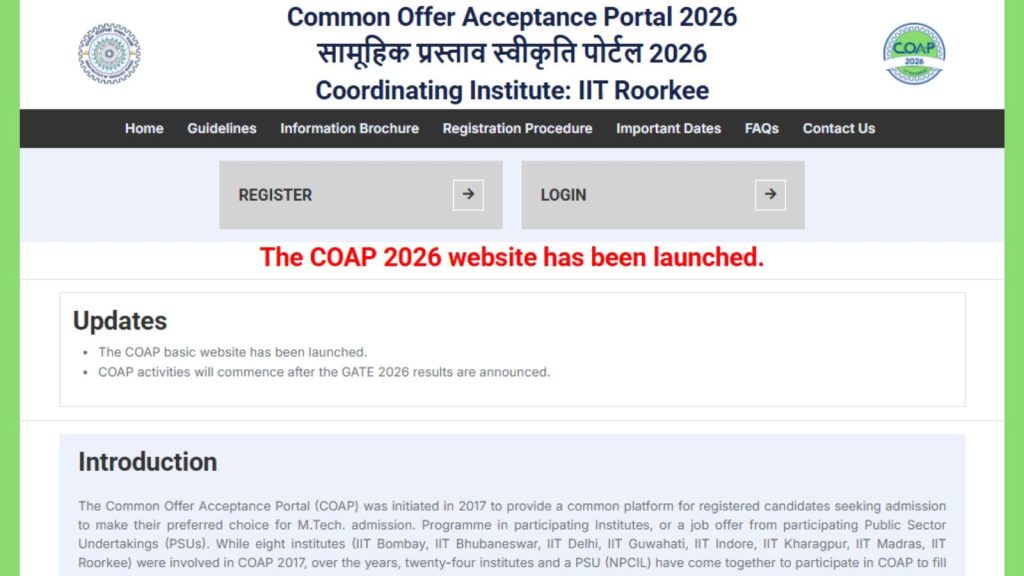 Check important dates, GATE counselling details and more COAP MTech Admissions 2026