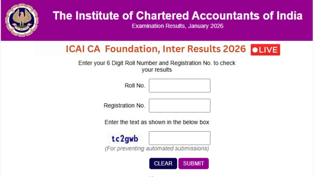 Direct Link at www.icai.org, icai.nic.in Check Pass Percentage, Foundation Scorecard, Download Marksheet, Toppers List ICAI CA Inter, Foundation Results 2026 Live Updates: