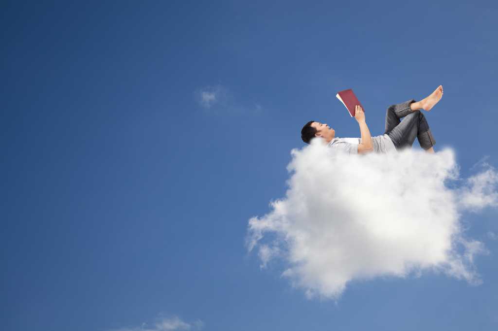 Ease into Azure Kubernetes Application Network Easy, cozy. Image of a man resting on a cloud.