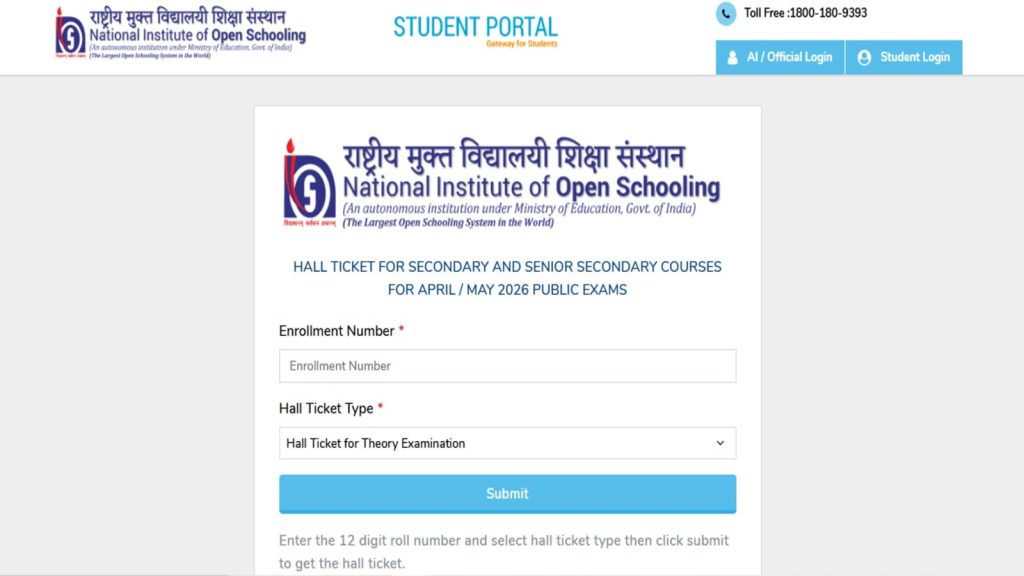 NIOS Class 10, Class 12 theory exam admit card out at sdmis.nios.ac.in NIOS admit card released