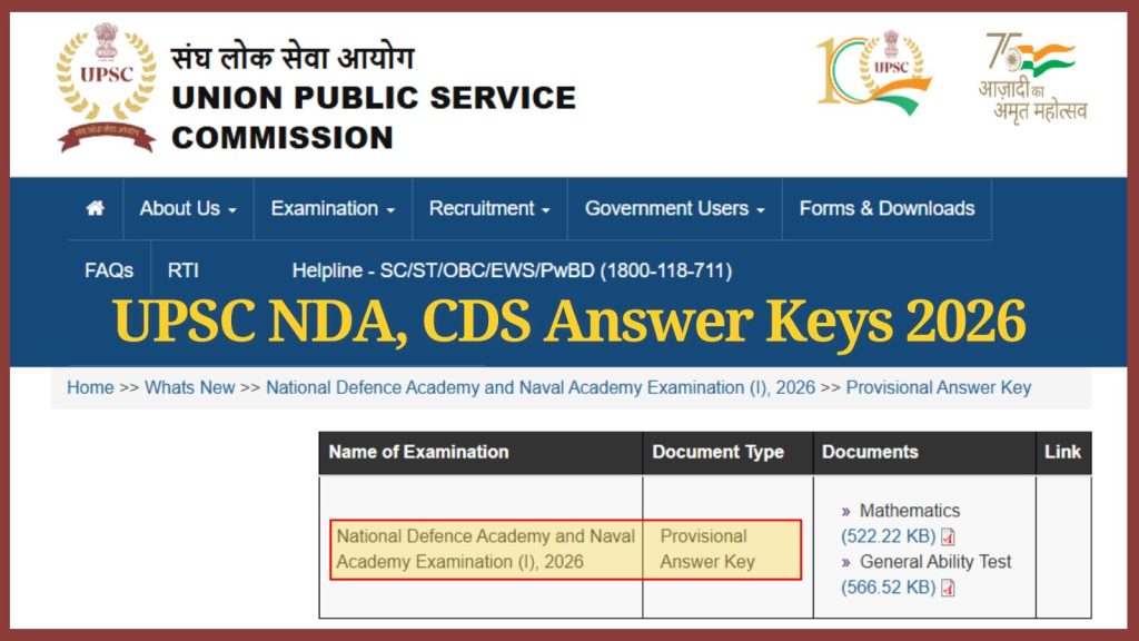 UPSC CDS, NDA Answer Keys 2026