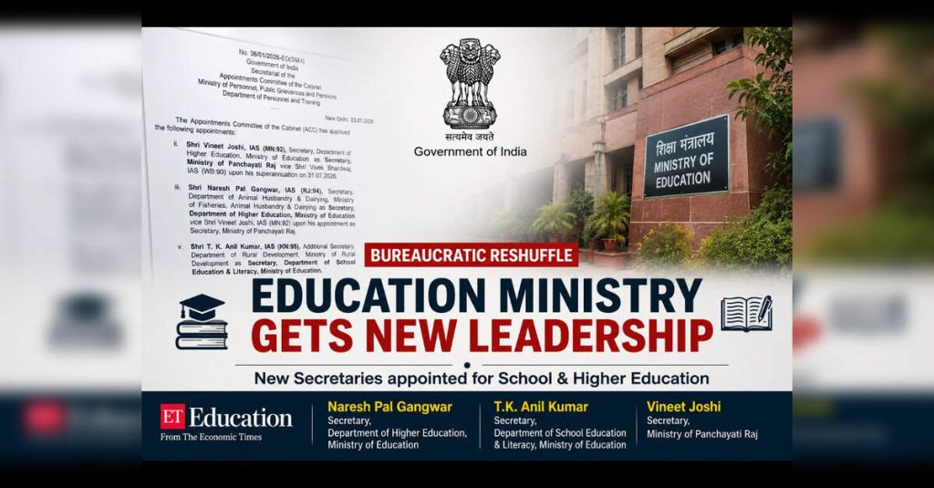 Amid NEET row, Centre reshuffles education ministry’s top bureaucracy; new secretaries appointed for school and higher education, ETEducation Amid NEET row, Centre reshuffles education ministry's top bureaucracy; new secretaries appointed for school and higher education, ETEducation