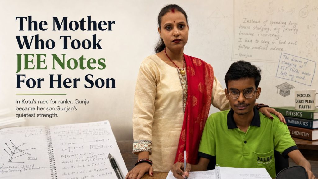 In Kota, a mother learnt physics and math to keep her son’s IIT dream alive | Education News jee notes mother son duo kota story gunjan gunja iit delhi